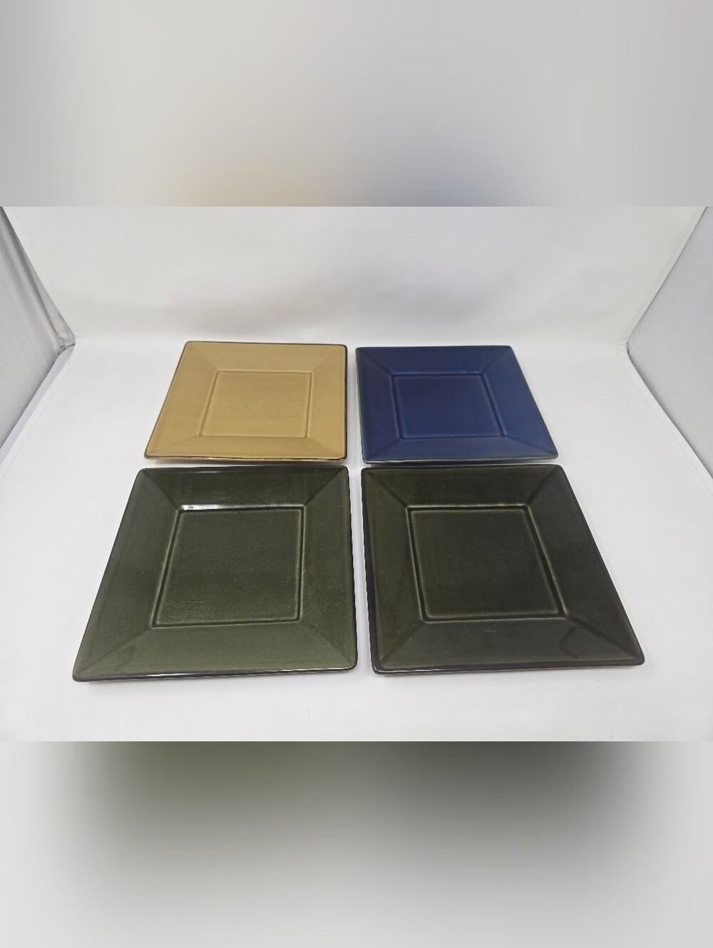 Pottery Barn Asian Square Salad Plates 8" Different Colors Set of 4 Japan Made